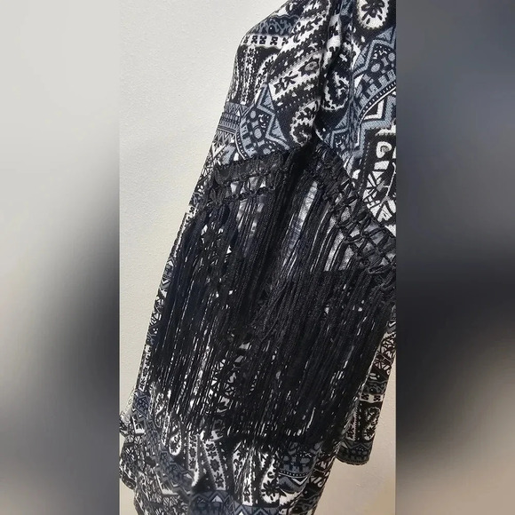 Highness Women's Paisley Boho Open Front Fringe Kimono Cardigan One Size  NWT - Picture 5 of 14